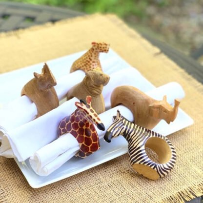 Set of Six Mahogany Wood Animal Napkin Rings - Jedando Handicrafts - Image 8