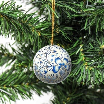 Handpainted Ornaments, Blue Floral - Pack of 3 - Image 3