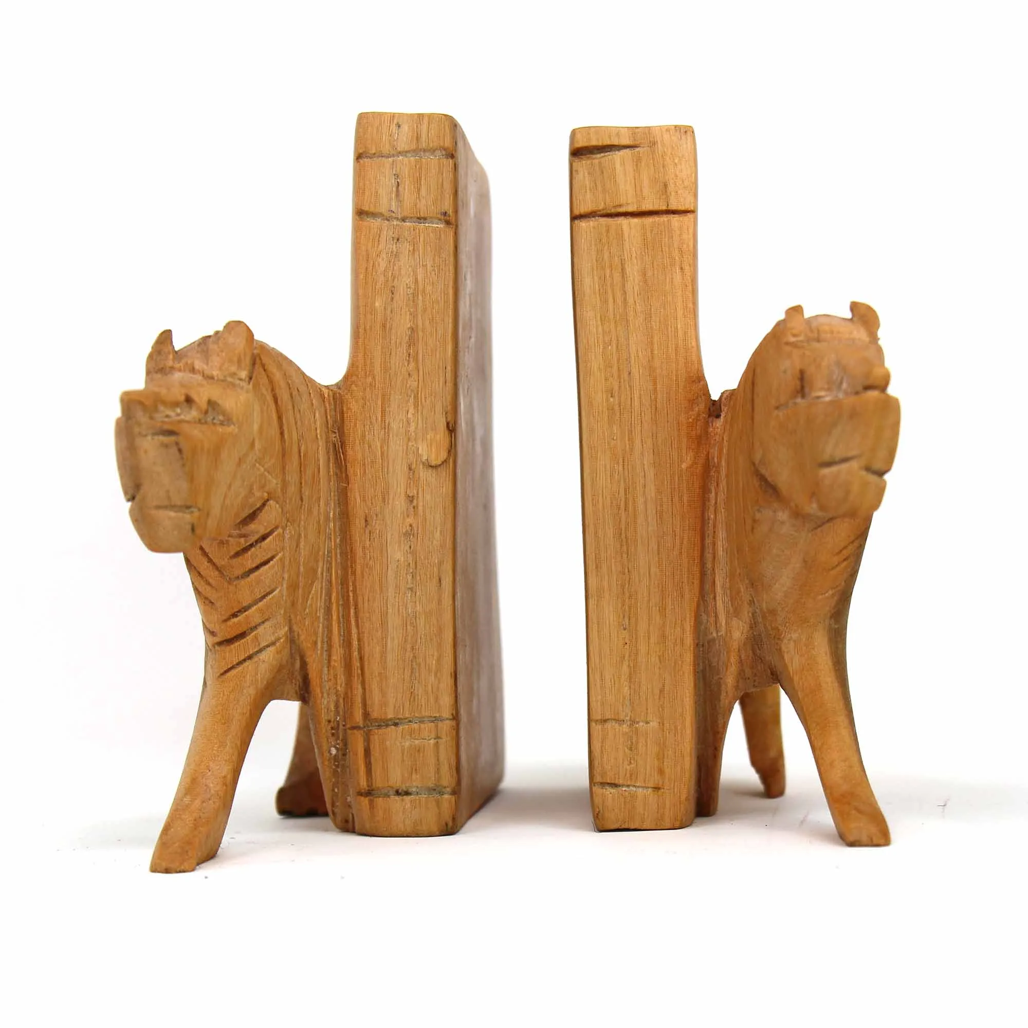 Carved Wood Lion Book Ends, Set of 2 - Image 6