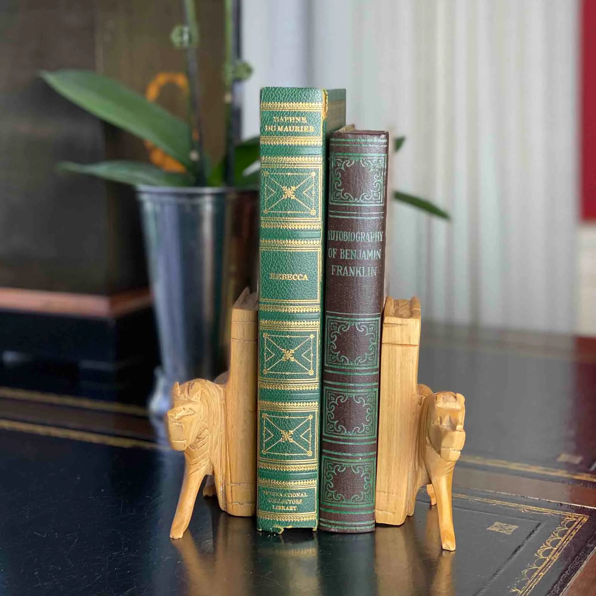 Carved Wood Lion Book Ends, Set of 2 - Image 10
