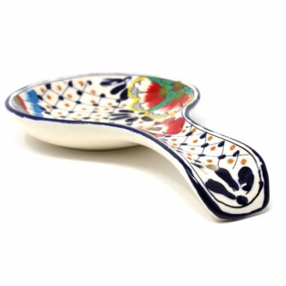 Handmade Pottery Spoon Rest, Dots & Flowers - Encantada - Image 4