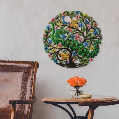 Peacock in Tree Haitian Metal Drum Wall Art - Image 6