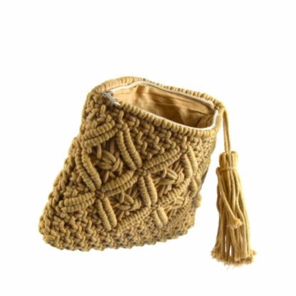 Macrame Clutch with Tassel, Tan - Image 4