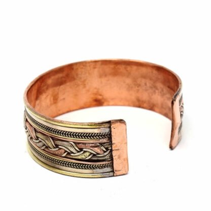 Copper and Brass Cuff Bracelet: Healing Ribbon - DZI (J) - Image 3