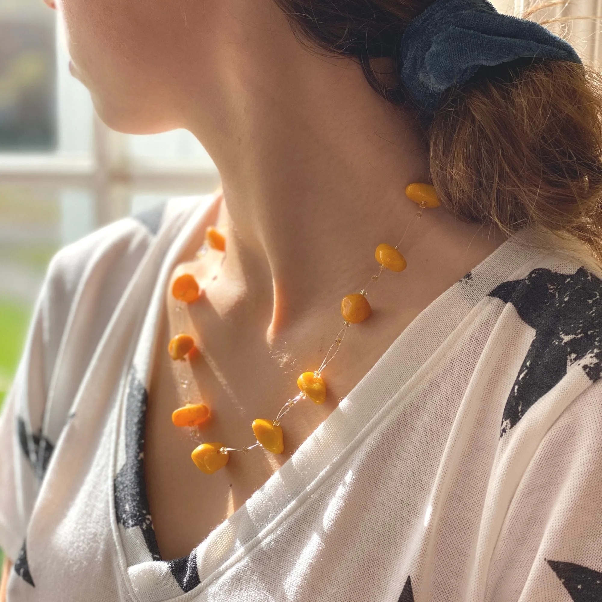 Floating Stone & Maasai Bead Necklace, Pumpkin Spice - Image 7