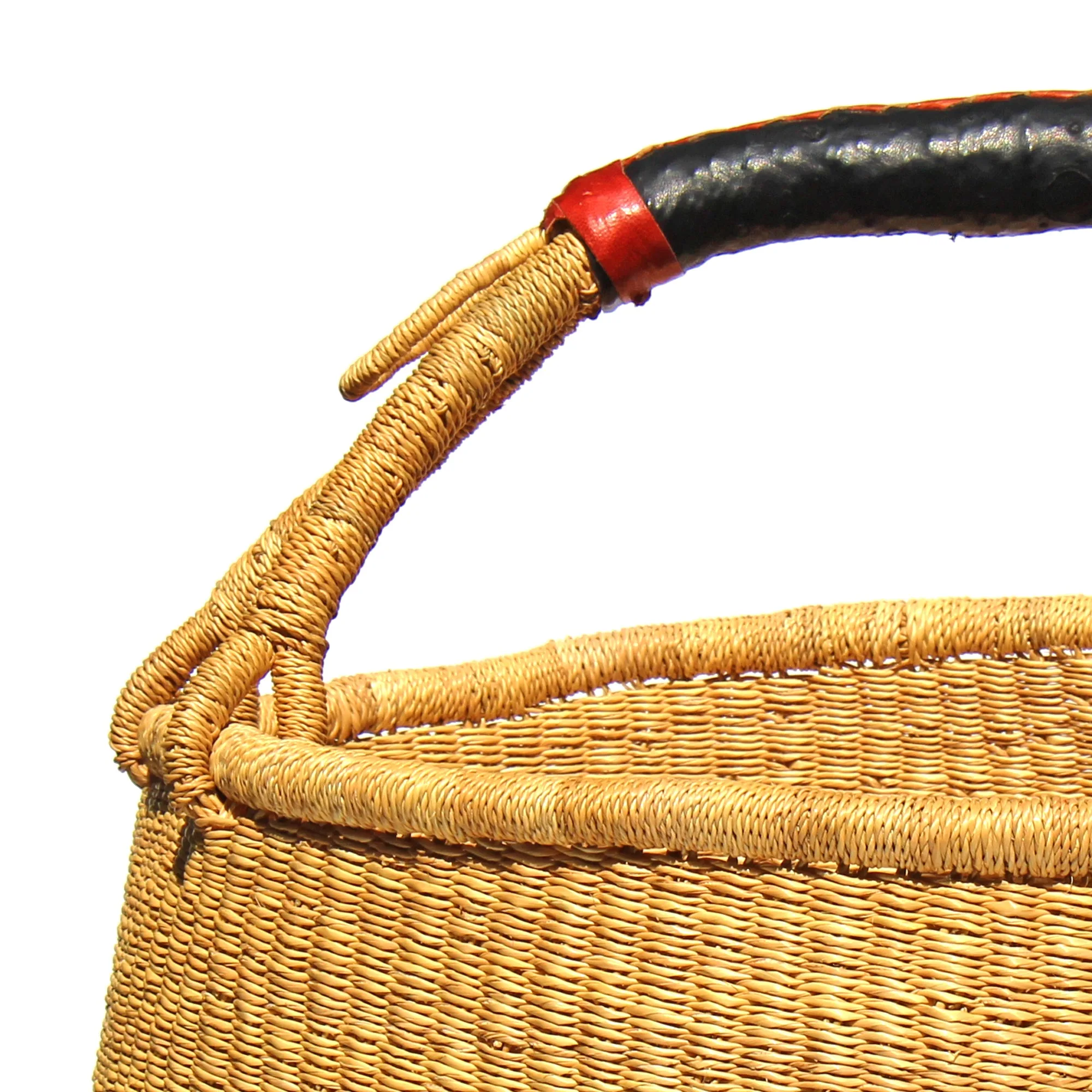 Bolga Market Basket, Extra Large - Natural with Leather Handle - Image 3