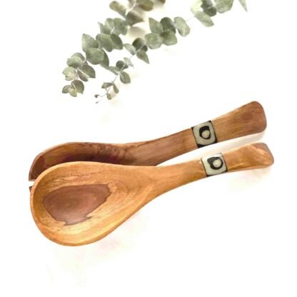 Olive Wood Serving Set, Small with Batik Inlay - Image 3