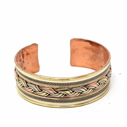 Copper and Brass Cuff Bracelet: Healing Ribbon - DZI (J) - Image 2