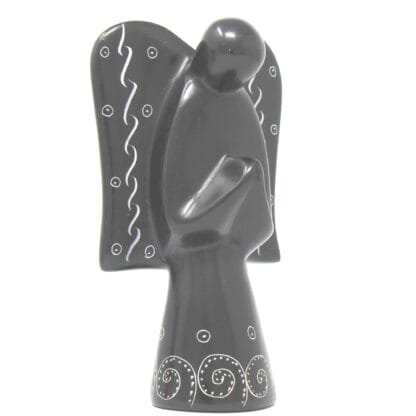 Soapstone Angel Sculpture - Black Finish with Etch Design - Image 11
