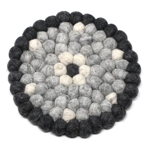 Hand Crafted Felt Ball Trivets from Nepal: Round Flower Design, Black/Grey - Global Groove (T) - Image 2