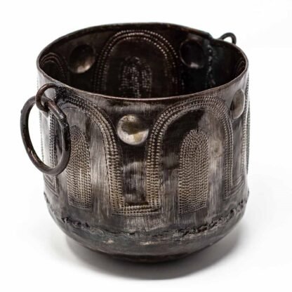 Hammered Metal Container with Round Handles - Croix des Bouquets - Image 2