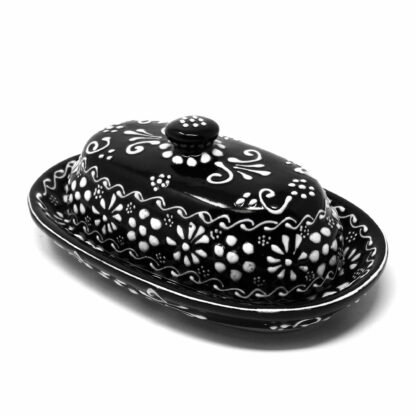 Encantada Handmade Pottery Butter Dish, Black & White - Image 2