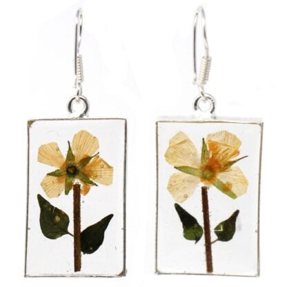 Pressed Yellow Flower Rectangle Dangle Earrings - Image 2