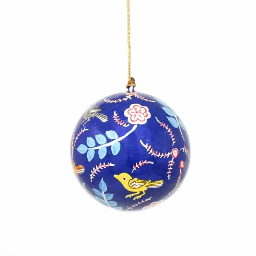 Handpainted Ornament Birds and Flowers, Blue - Pack of 3 - Image 3