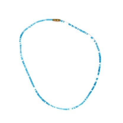 Single Strand Maasai Bead Necklace, Blue with White Accent Beads - Image 2