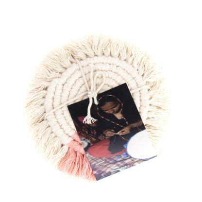 Macrame Coasters in Blush with fringe, Set of 4 - Image 2