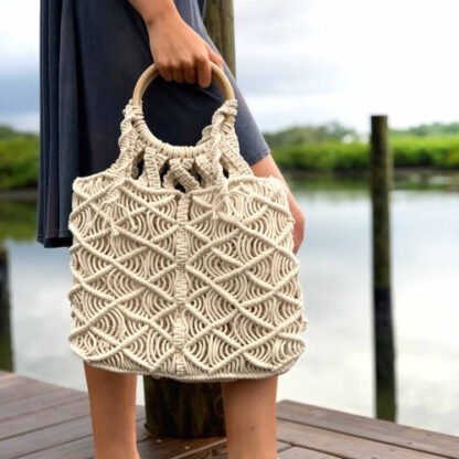 Macrame Bag with Wooden Handle - Image 8