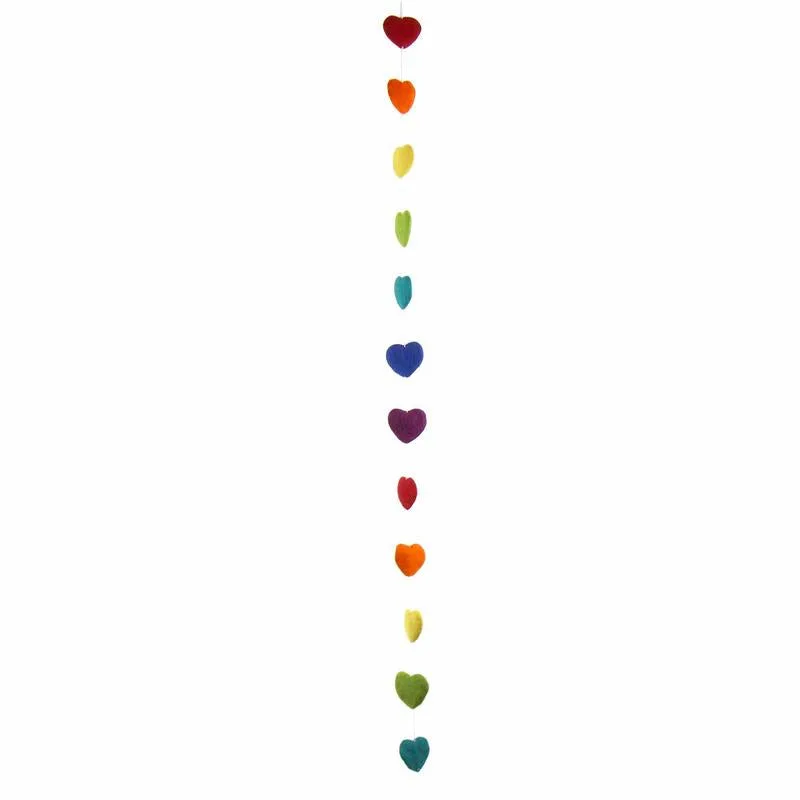 Hand Crafted Felt from Nepal: Hearts Garland, Multicolored - Image 3
