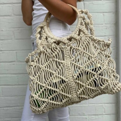 Macrame Bag with Wooden Handle - Image 6