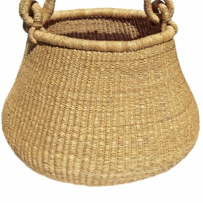 Bolga Pot Basket - Natural with Leather Handle - Image 2