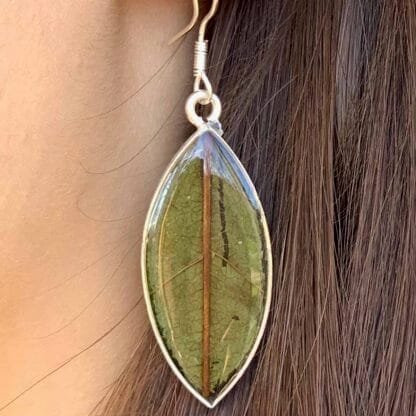 Earrings, Natural Leaf in Resin - Image 2