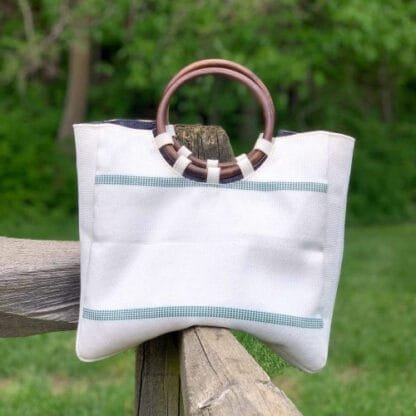 Firehose Wood Handled White Bag - Image 7