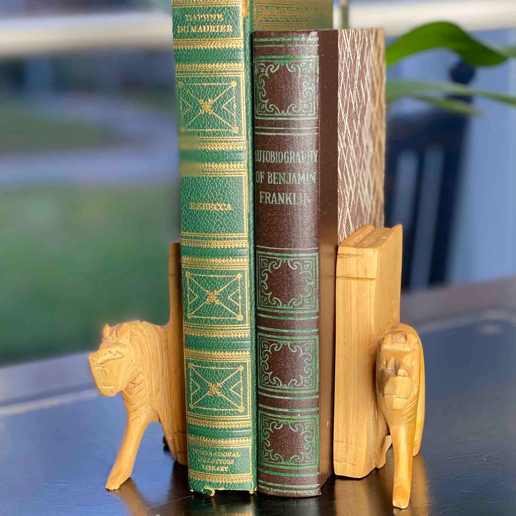 Carved Wood Lion Book Ends, Set of 2 - Image 11