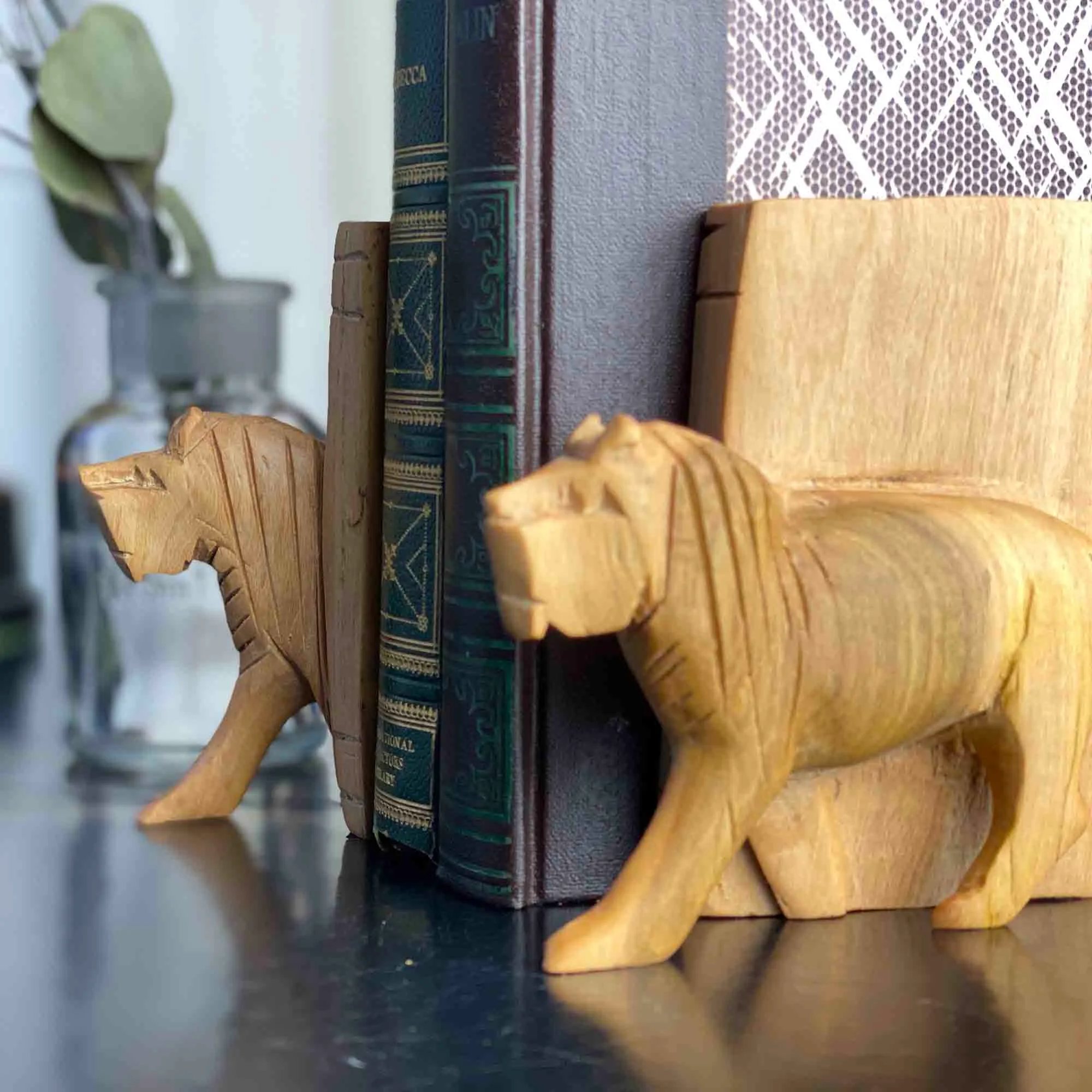 Carved Wood Lion Book Ends, Set of 2 - Image 9