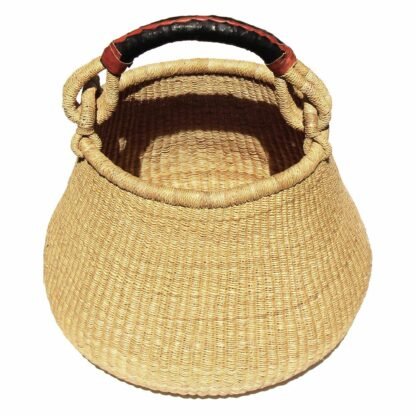 Bolga Pot Basket - Natural with Leather Handle - Image 4