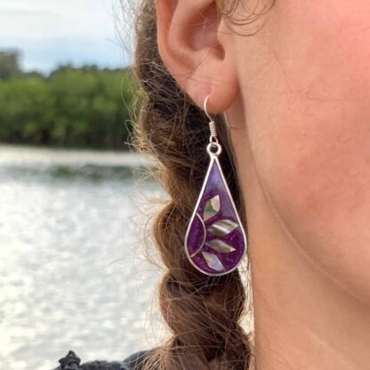 Fuschia with Abalone Petals Teardrop Earrings - Image 4