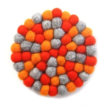 Hand Crafted Felt Ball Trivets from Nepal: Round Chakra, Oranges - Global Groove (T) - Image 2