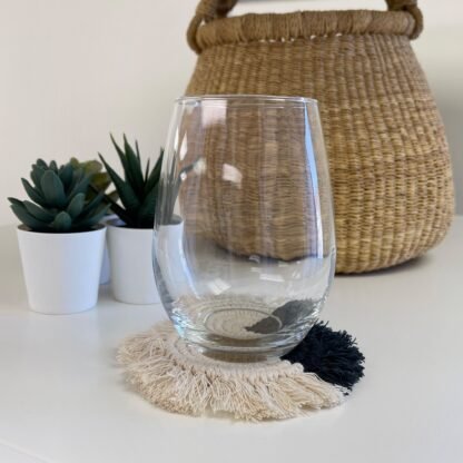 Macrame Coasters in Charcoal with fringe, Set of 4 - Image 5