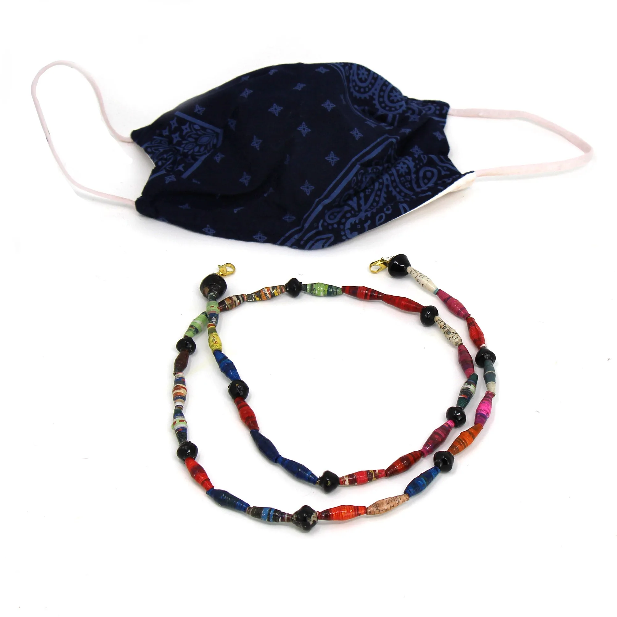 Face Mask/Eyeglass Paper Bead Chain, Small Black Beads - Image 4