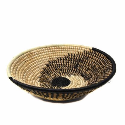 Woven Sisal Fruit Basket, Spiral Pattern in Natural/Black - Image 3