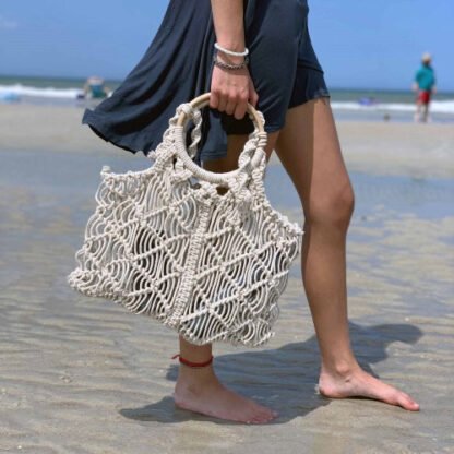 Macrame Bag with Wooden Handle - Image 5