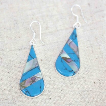 Abalone & Turquoise Striped Teardrop Earrings - Image 6