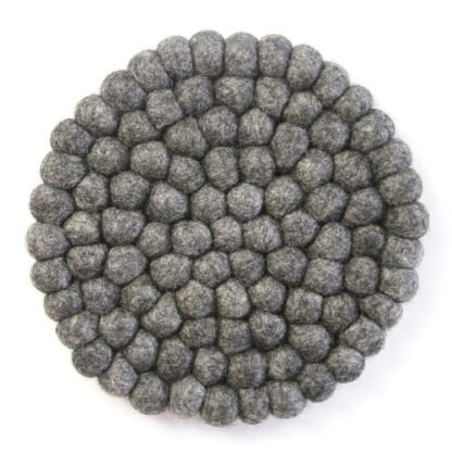 Hand Crafted Felt Ball Trivets from Nepal: Round, Dark Grey - Global Groove (T) - Image 2