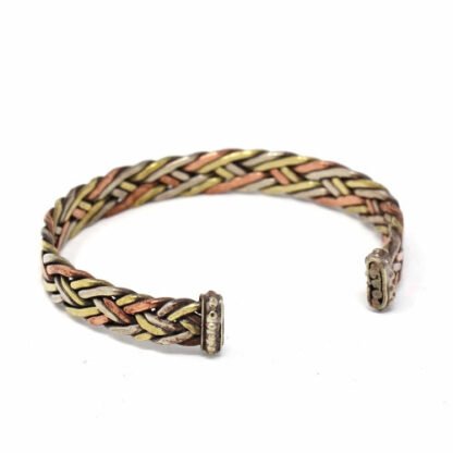 Copper and Brass Cuff Bracelet: Healing Weave - DZI (J) - Image 3