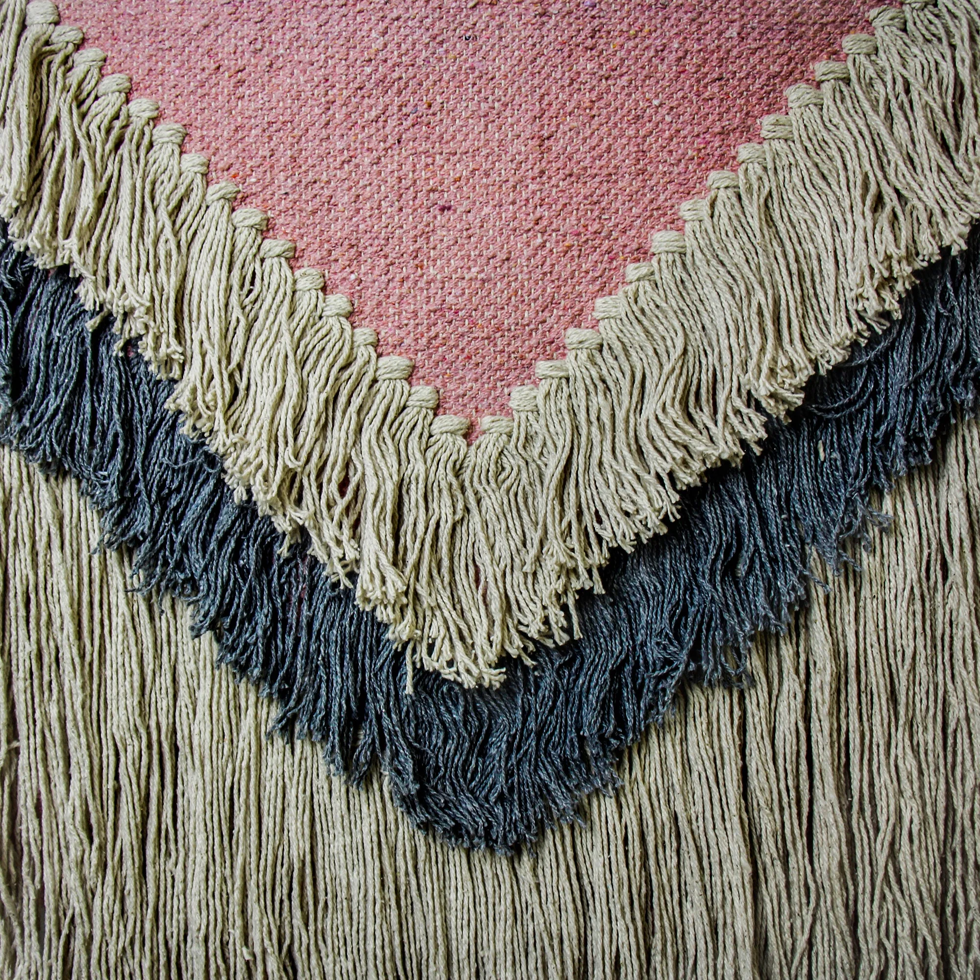 Handwoven Boho Wall Hanging, Pink with Cream Fringe - Image 2
