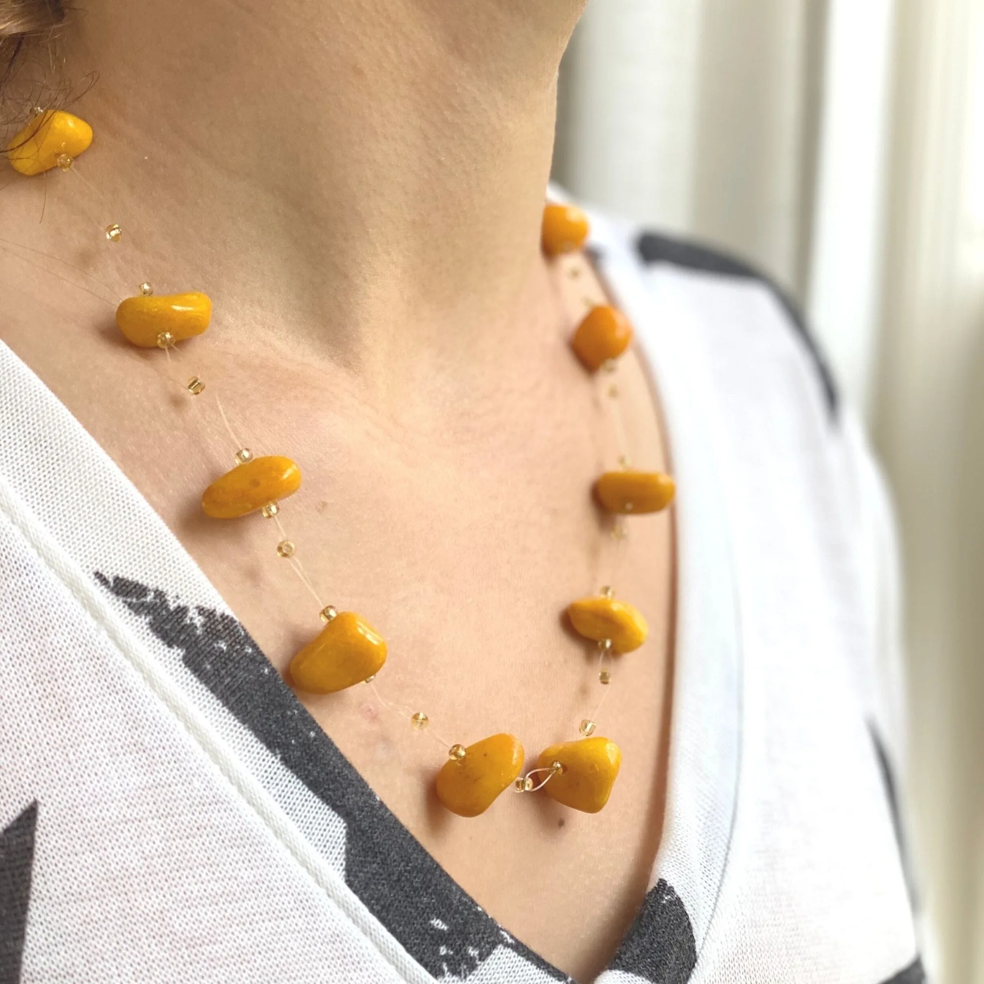 Floating Stone & Maasai Bead Necklace, Pumpkin Spice - Image 4