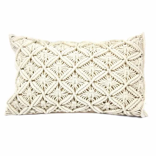Macrame Cushion Cover, Rectangular Beige - Image 2