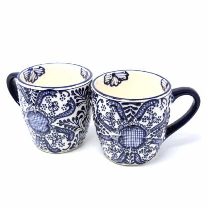 Rounded Mugs - Blue Flowers Pattern, Set of Two - Encantada - Image 2