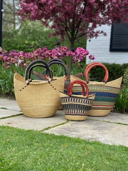 Bolga Tote, Mixed Colors with Leather Handle - 18-inch - Image 12