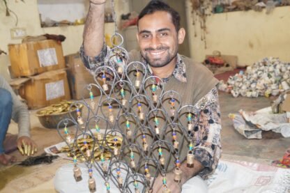 Handcrafted Ornate Star Chime, Recycled Iron and Glass Beads - Image 3