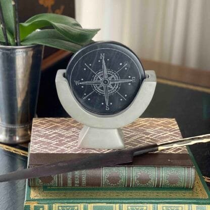 Compass Soapstone Sculpture, Dark Gray Stone - Image 2