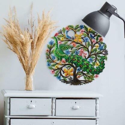 Peacock in Tree Haitian Metal Drum Wall Art - Image 7