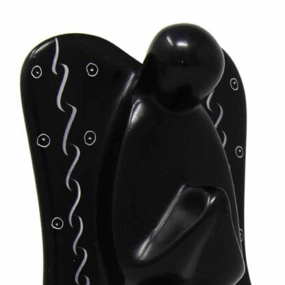 Soapstone Angel Sculpture - Black Finish with Etch Design - Image 12