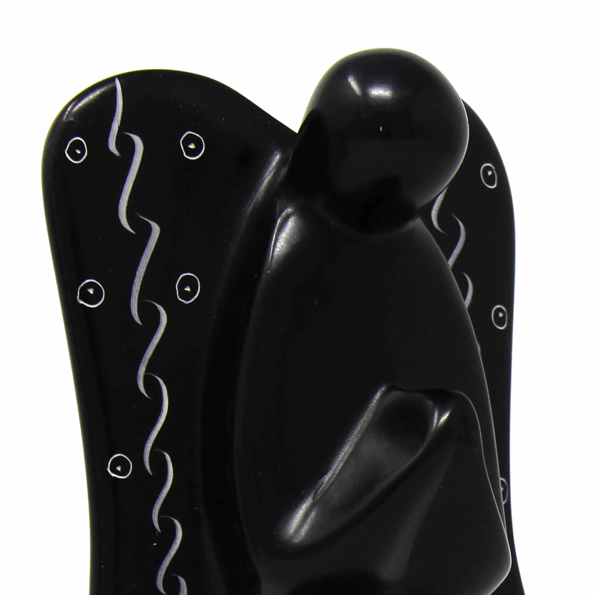 Soapstone Angel Sculpture - Black Finish with Etch Design - Image 12