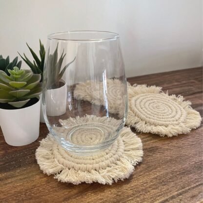 Macrame Coasters in Natural with fringe, Set of 4 - Image 6