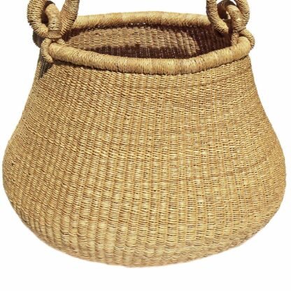 Bolga Pot Basket - Natural with Leather Handle - Image 3